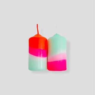 Dip Dye Neon Pillar Candles in Peppermint Cherries shopwheninroam