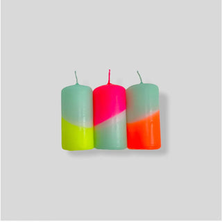 Dip Dye Neon Pillar Candles in Rainbow Drops shopwheninroam