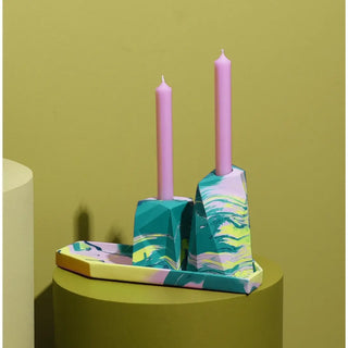 Tall Candle Holder in Emerald Green & Yellow Misguided